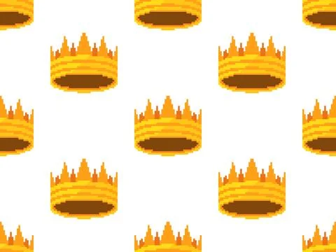 Pixel art crowns seamless pattern. Royal crowns and diadem in 8-bit retro g.. Illustrazione stock