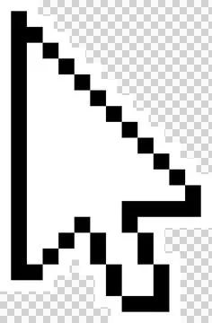 Pixel-art cursor arrow is pointing upper right on transparent layer with blocky Illustrazione stock