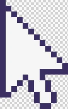 Pixel-art cursor arrow pointing diagonally up-left with thick navy border on Stock Illustration