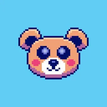 Pixel art Cute Bear Face game asset design Stock Illustration
