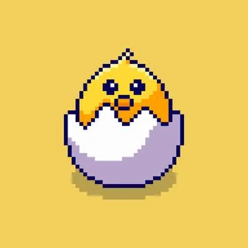 Pixel art Cute Chick Hatching from Egg game asset design Stock Illustration