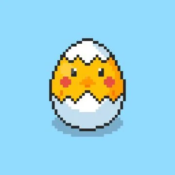 Pixel art Cute Chick Hatching from Egg game asset design Illustrazione stock