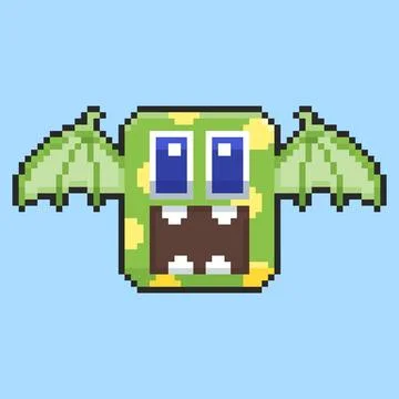 Pixel art Cute Green Bat Monster Character game asset design Stock Illustration