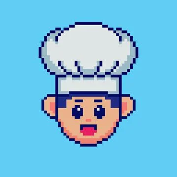 Pixel art Cute Head Chef Character game asset design Stock Illustration