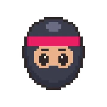 Pixel art Cute Ninja Face game asset design Stock Illustration