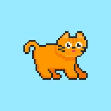 Pixel art Cute Orange Cat game asset design Illustrazione stock