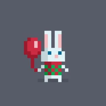 Pixel art cute rabbit. Stock Illustration