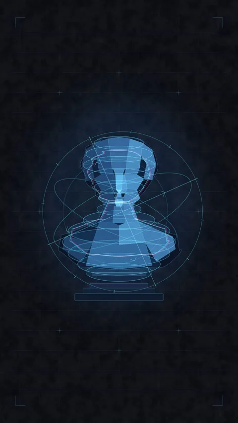 Pixel art cyber bust sculpture glowing blue and red particles loop Stock Footage 346739586