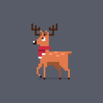 Pixel art deer in a scarf. Stock Illustration