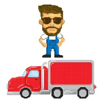 Pixel art delivery man Stock Illustration