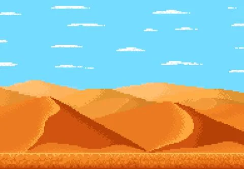 Pixel art desert landscape, 8bit game background 스톡 일러스트
