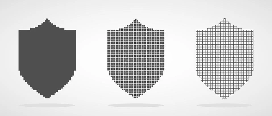Pixel art design of a Shield icon. Vector illustration. Stock Illustration