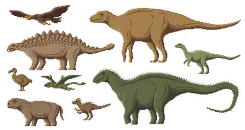 Pixel art dinosaur, 8bit game dino characters Stock Illustration