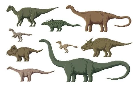 Pixel art dinosaur characters, 8 game dino asset Stock Illustration