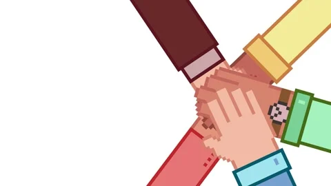 Pixel art diverse hands joining together in teamwork unity animation Stock Footage 321488690