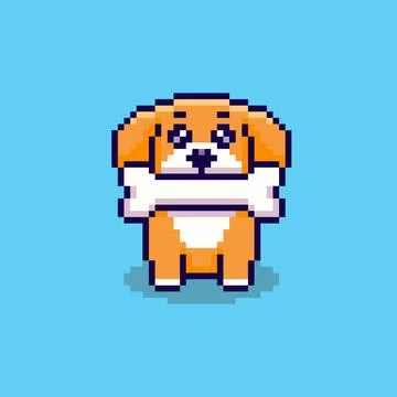 Pixel art Dog Biting a Bone game asset design Stock Illustration