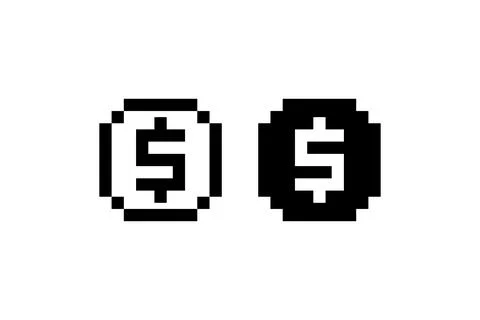 Pixel Art Dollar Coin. Vector icon. Illustrazione stock