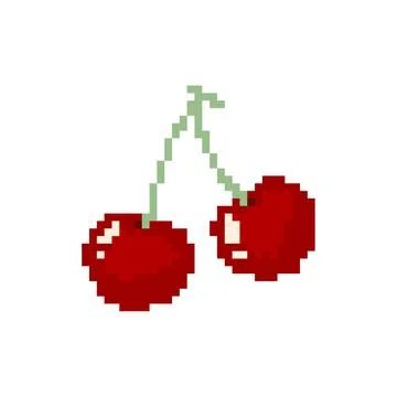 Pixel Art Double Cherry Cute 8-Bit Fruit Illustration for Summer, Game or Kawaii Stock Illustration