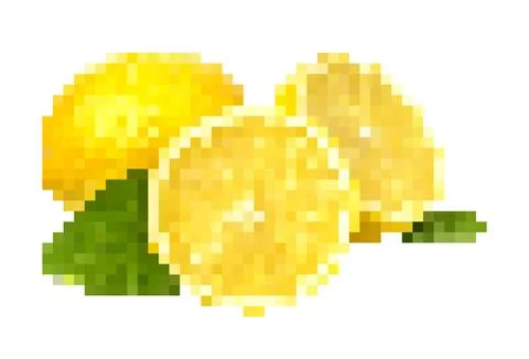 Pixel art drawing of fresh lemons with leaves transparency Illustrazione stock