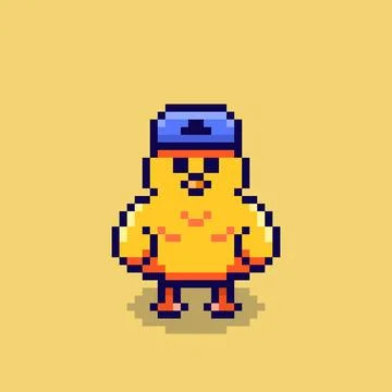 Pixel art duck with a cap game asset design Stock Illustration