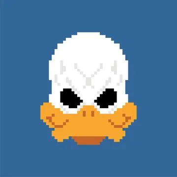 Pixel art duck skull in retro 8-bit style. A stylized, minimalistic illustr.. Stock Illustration