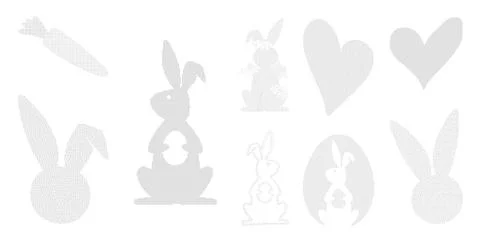 Pixel art Easter bunny and egg shapes with retro dithering patterns. This d.. Illustrazione stock
