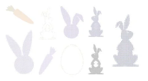 Pixel art Easter bunny and carrot collection with dithered patterns. This s.. Illustrazione stock