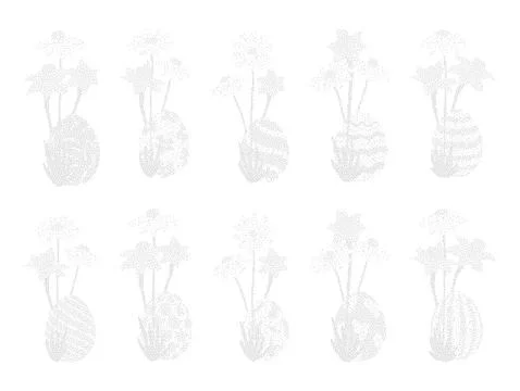 Pixel art Easter egg and bunny collection with flowers. This festive set fe.. Illustrazione stock