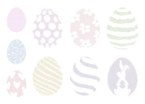 Pixel art Easter egg collection with dithered patterns. This set features c.. Illustrazione stock