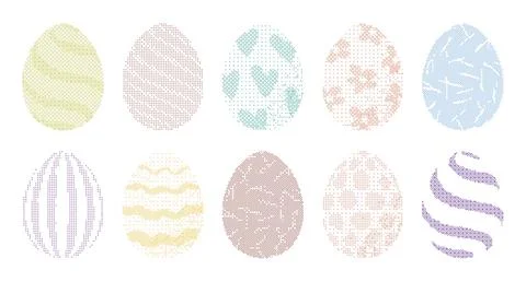 Pixel art Easter egg collection with various dithered patterns. This set fe.. Illustrazione stock