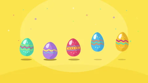 Pixel art easter eggs animation with bouncing colorful holiday elements Stock Footage 347947833