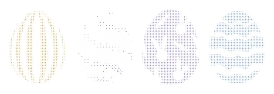 Pixel art Easter eggs collection with dithered bitmap patterns. This artist.. Illustrazione stock
