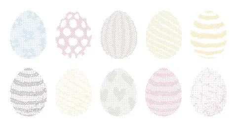 Pixel art Easter eggs collection with various dithered patterns. This set f.. Illustrazione stock
