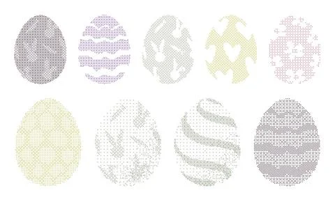 Pixel art Easter eggs collection with various dithered patterns. This set f.. Illustrazione stock