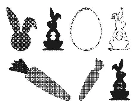 Pixel art Easter elements collection. This monochrome bitmap set features d.. Illustrazione stock