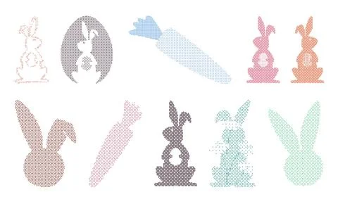 Pixel art Easter elements collection with dithered bitmap patterns. This se.. Illustrazione stock