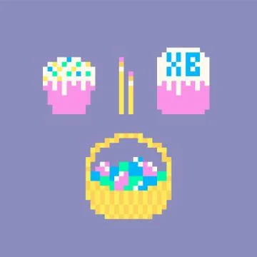 Pixel art Easter set. Stock Illustration