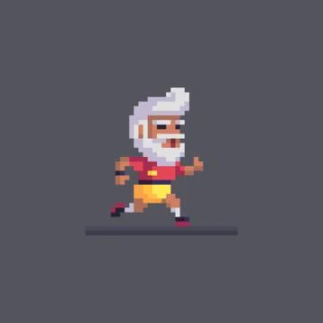 Pixel art elderly man goes in for sports. Stock-Illustration