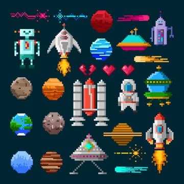 Pixel art elements for game design Illustrazione stock