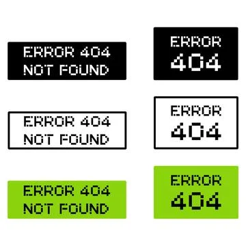Pixel art error 404 page not found vector icon set on black white green Stock Illustration