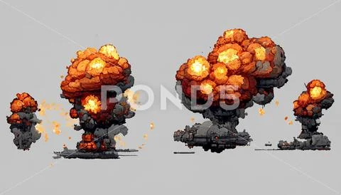 Pixel art explosions. Bang burst explode flash nuclear bubble dynamite ...