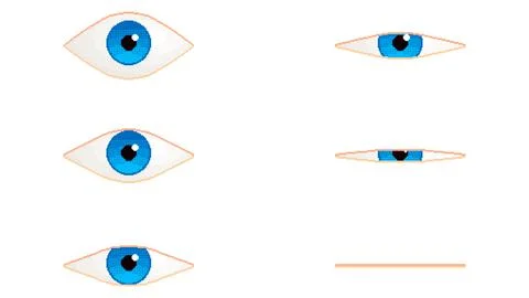 Pixel art eye blinking set, open and closed eyes. 16 bit retro video game style Stock Illustration