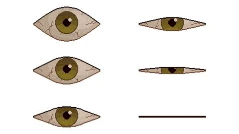 Pixel art eye. Set of blinking, open and closed eyes. 8-bit retro video gam.. Stock Illustration