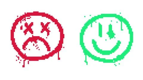 Pixel art face joy and sadness Stock Illustration