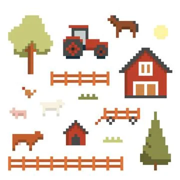 Pixel art farm objects Stock Illustration