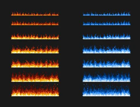 Pixel art fire game animation, blue and red flames Иллюстрация