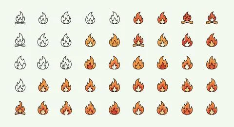 Pixel art fire icons set Illustrazione stock