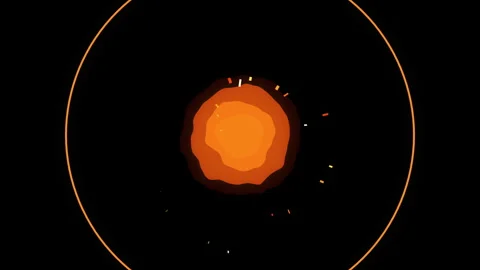 Pixel art fire sphere loop animation with glowing orange circle Stock Footage 347948055