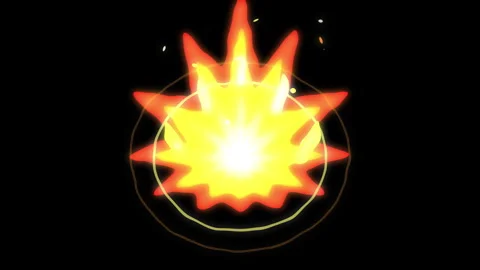 Pixel art fireball explosion animation looping video effect with bright flame Stock Footage 347948233