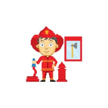 Pixel art firemen Stock Illustration